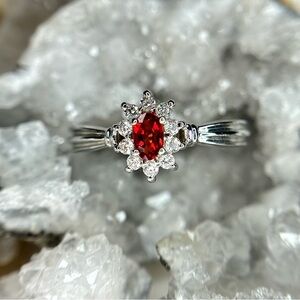 “Beaming Crimson” Captivating Red Sapphire & Moissanite Ring! 💎 - Size (8)